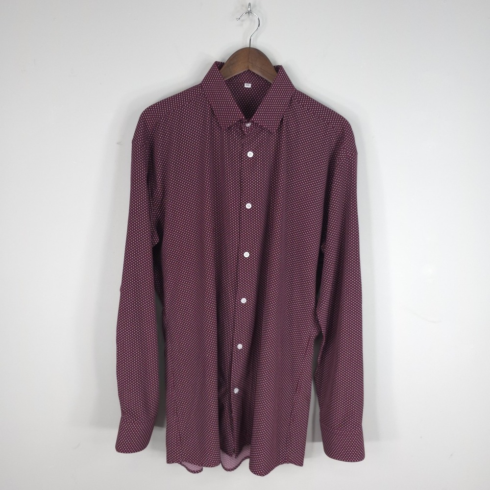 State & Liberty Mens 2XL Burgundy Polka Dot Long Sleeve Button Front Dress Shirt